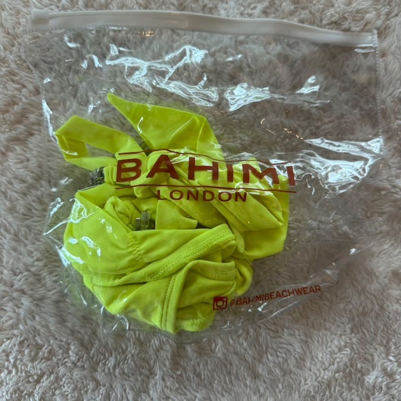 Bahimi Neon Yellow Dimonte Bikini Bottoms Runched Bum Embellished MEDIUM - Picture 3 of 7